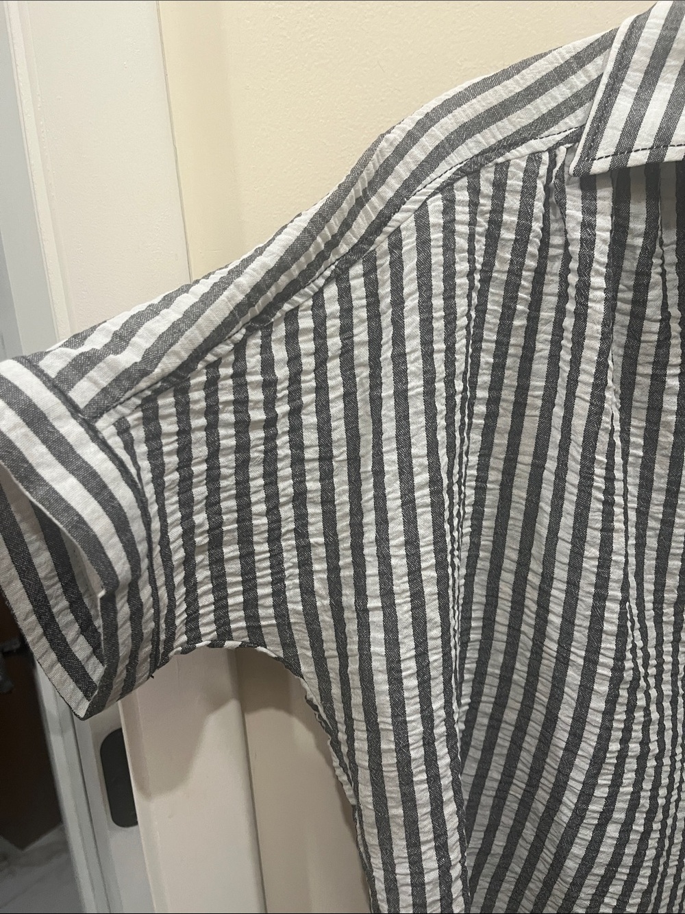 Max Studio Black and White Striped Short-Sleeve Button Shirt - Picture 3 of 5